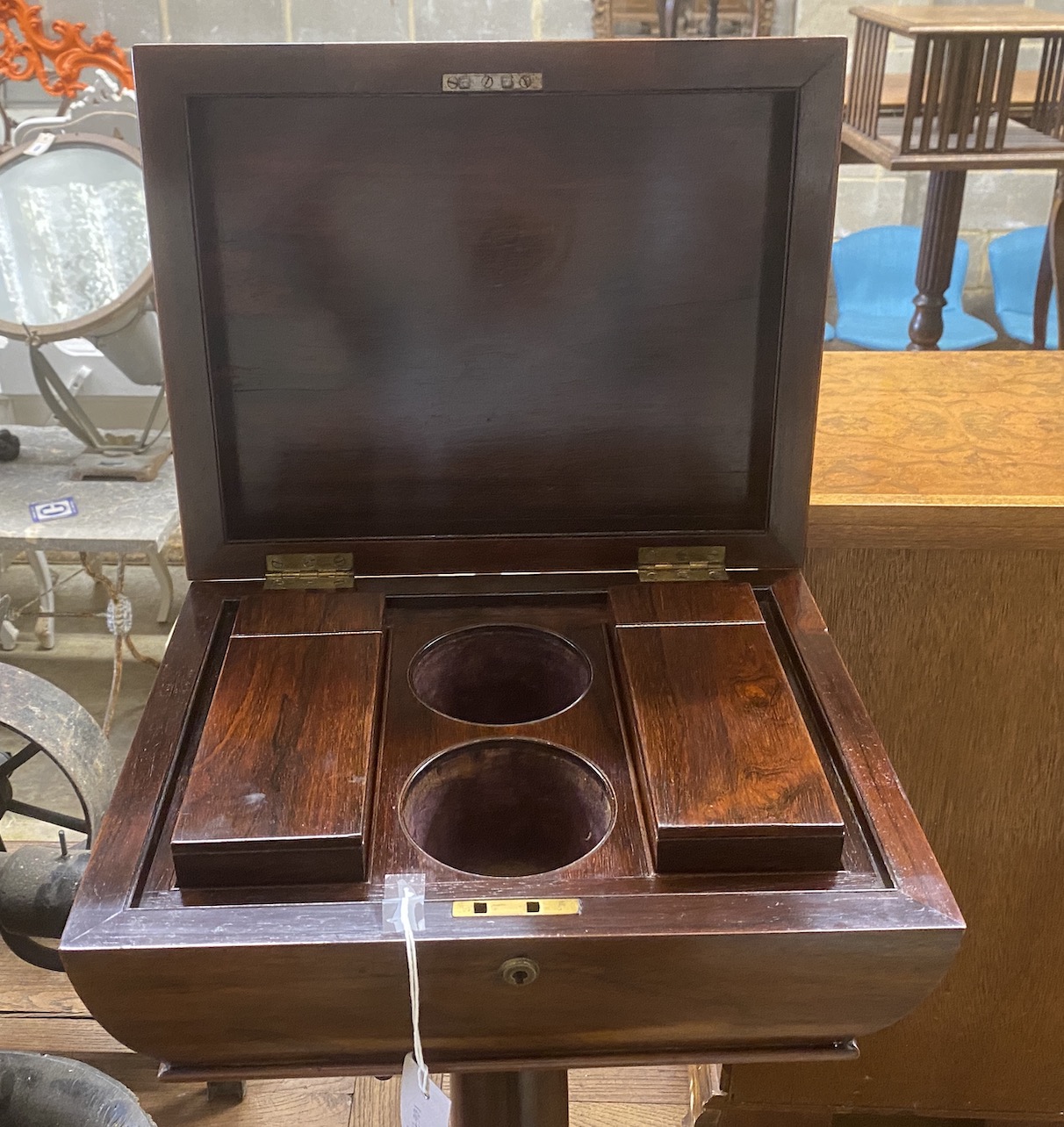 A William IV rosewood teapoy, width 41cm, depth 33cm, height 78cm